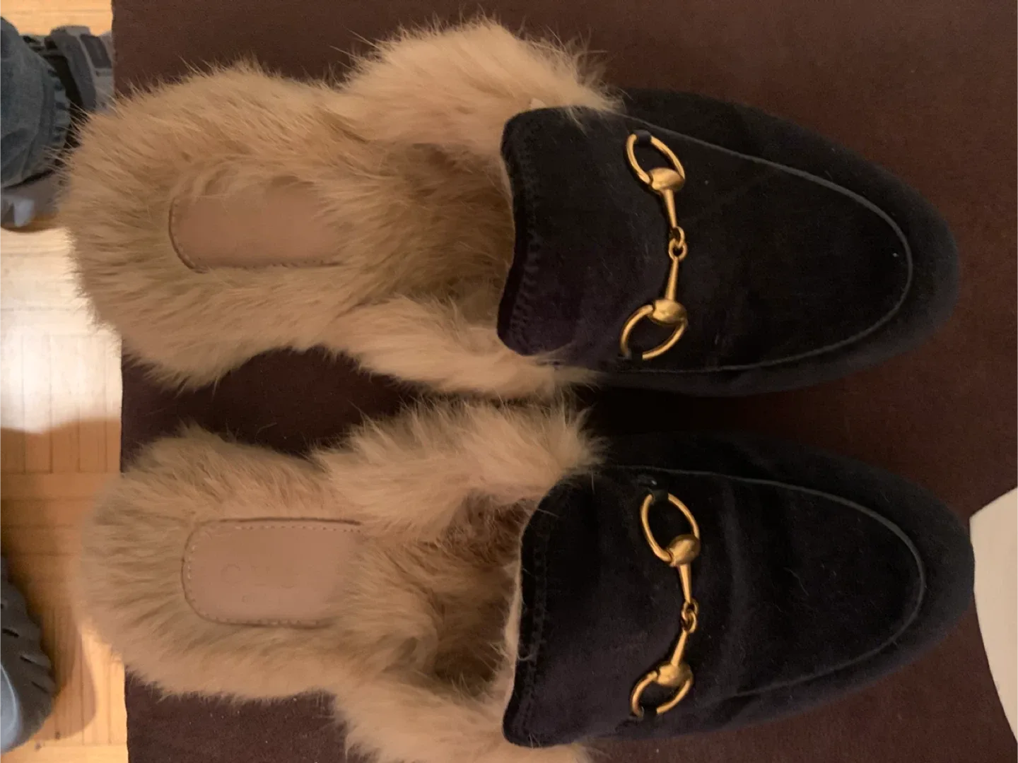 Gucci Princetown Fur-Lined Velvet Mules Size 37 thumbnail