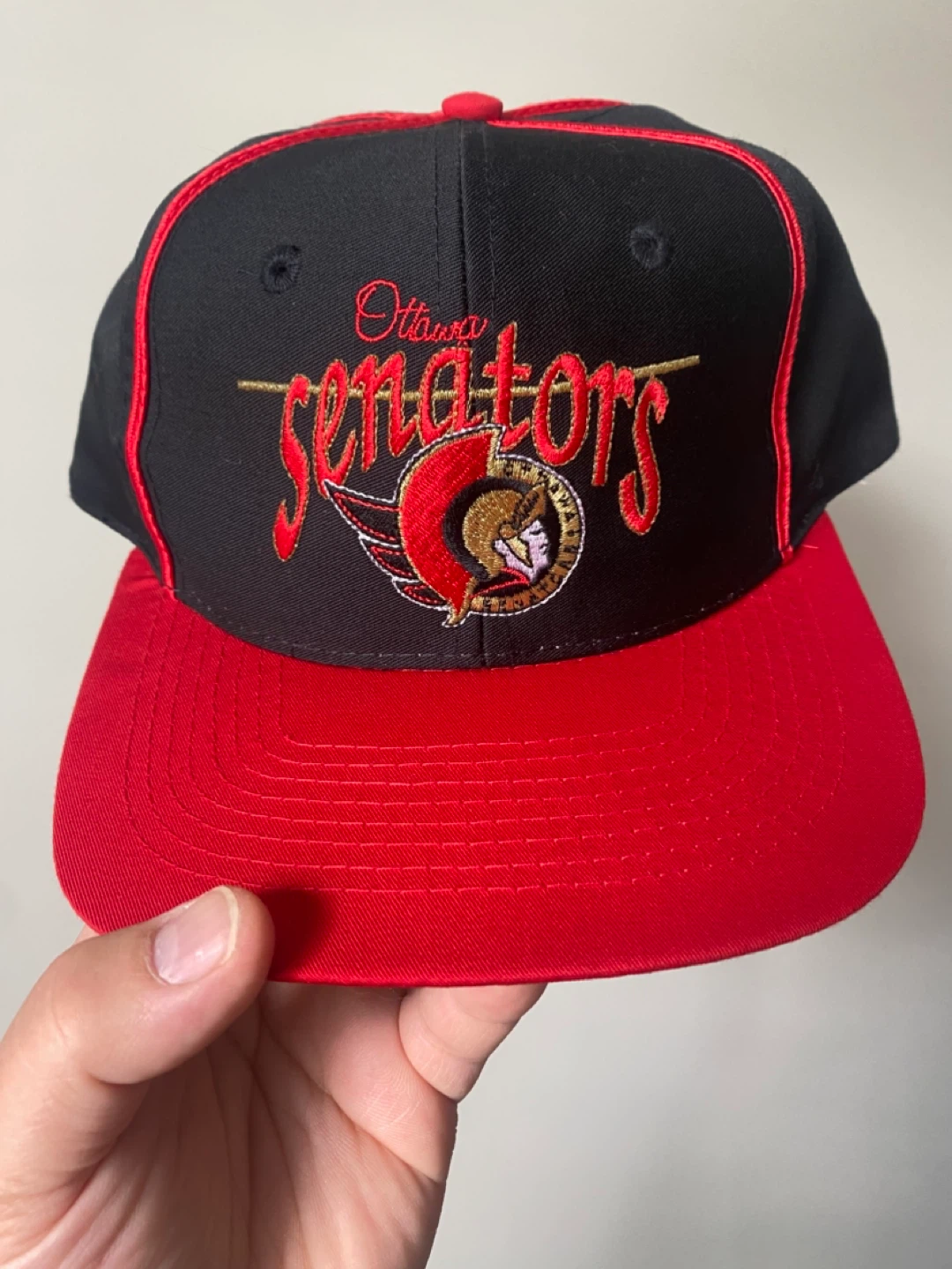 Vintage 90s Rare Ottawa Senators The Game Split Bar Snapback Hat