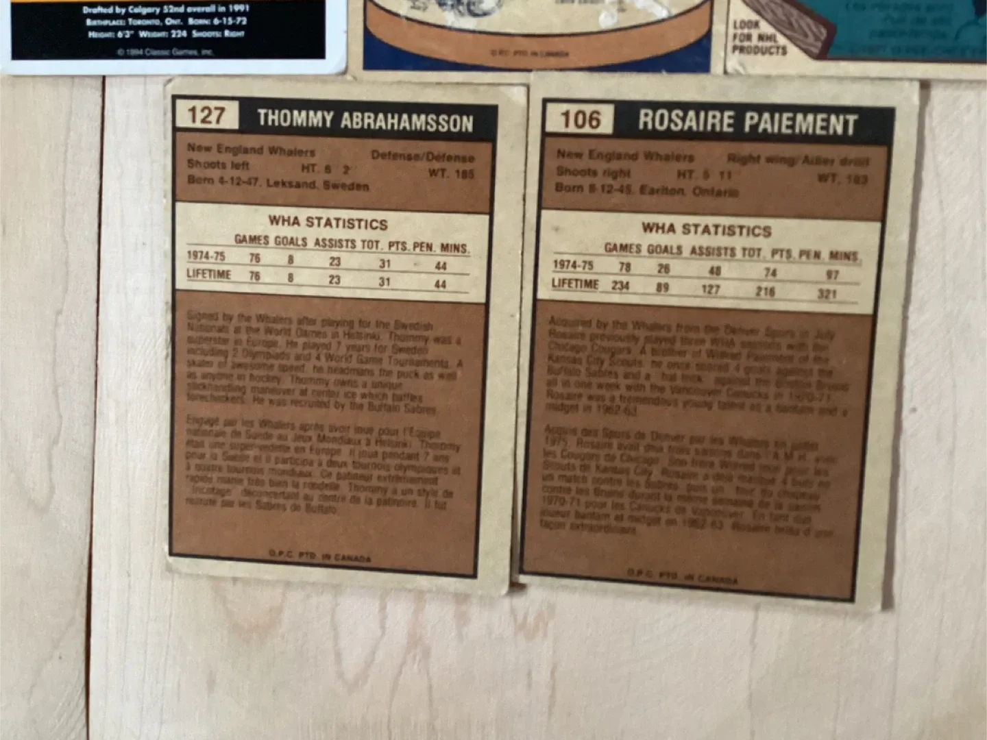 3 NHL & 2 WHA Trading Cards %’s 22,106,127,166 & 302 ! image indicator(6)