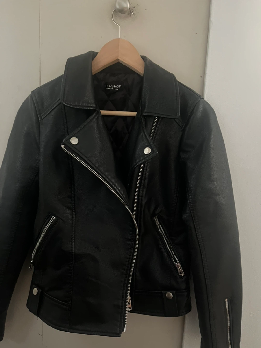 Topshop Black Faux Leather Biker Jacket - US 4