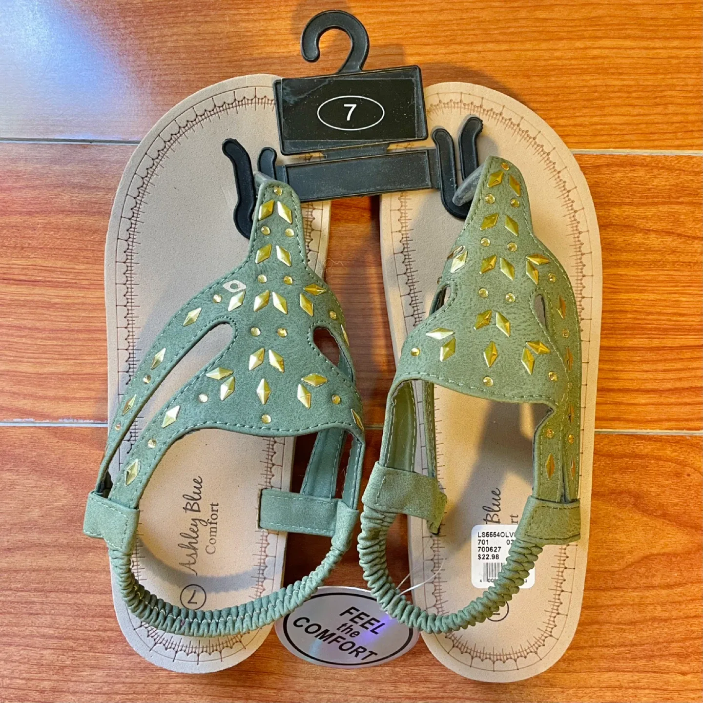 Size 7, Green Suede Sandals with Gold Studs thumbnail