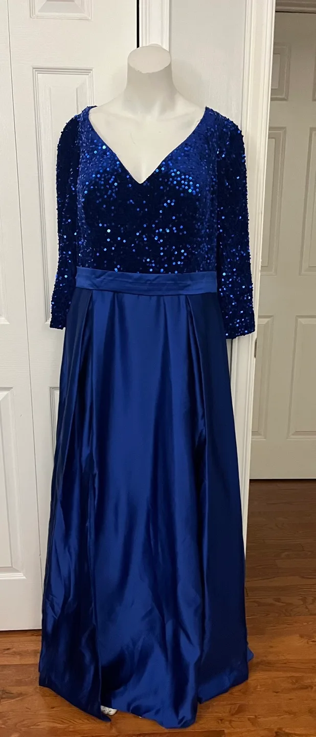Blue Sequin 3 quarter Sleeve Formal Dress thumbnail