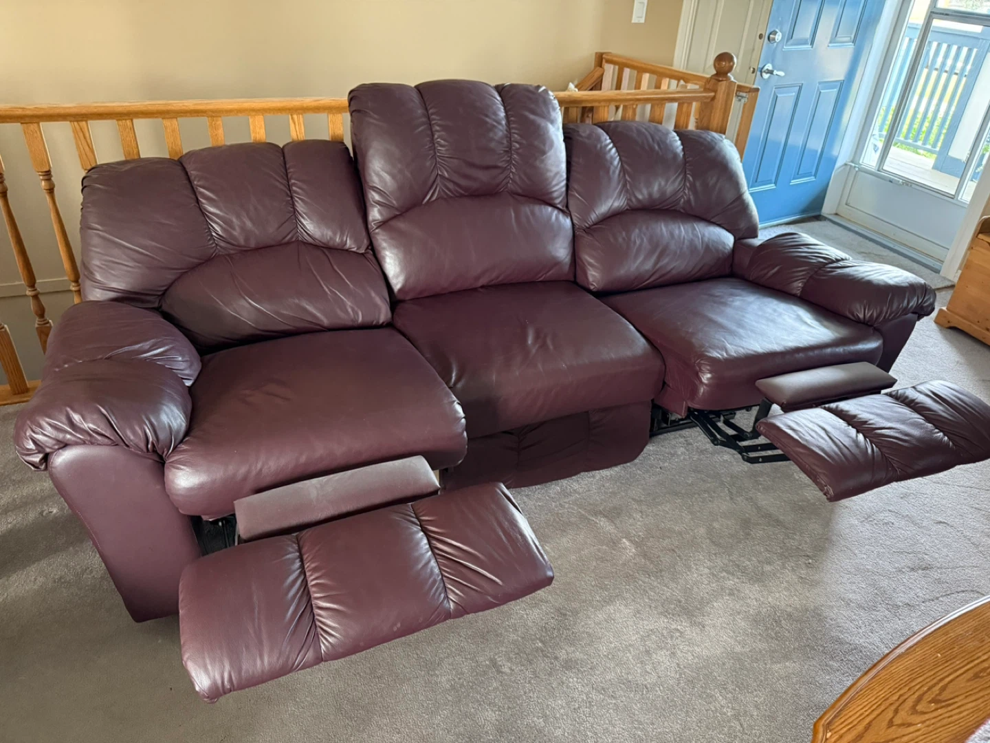 Burgundy Leather Reclining Sofa and Chair Set - photo 5