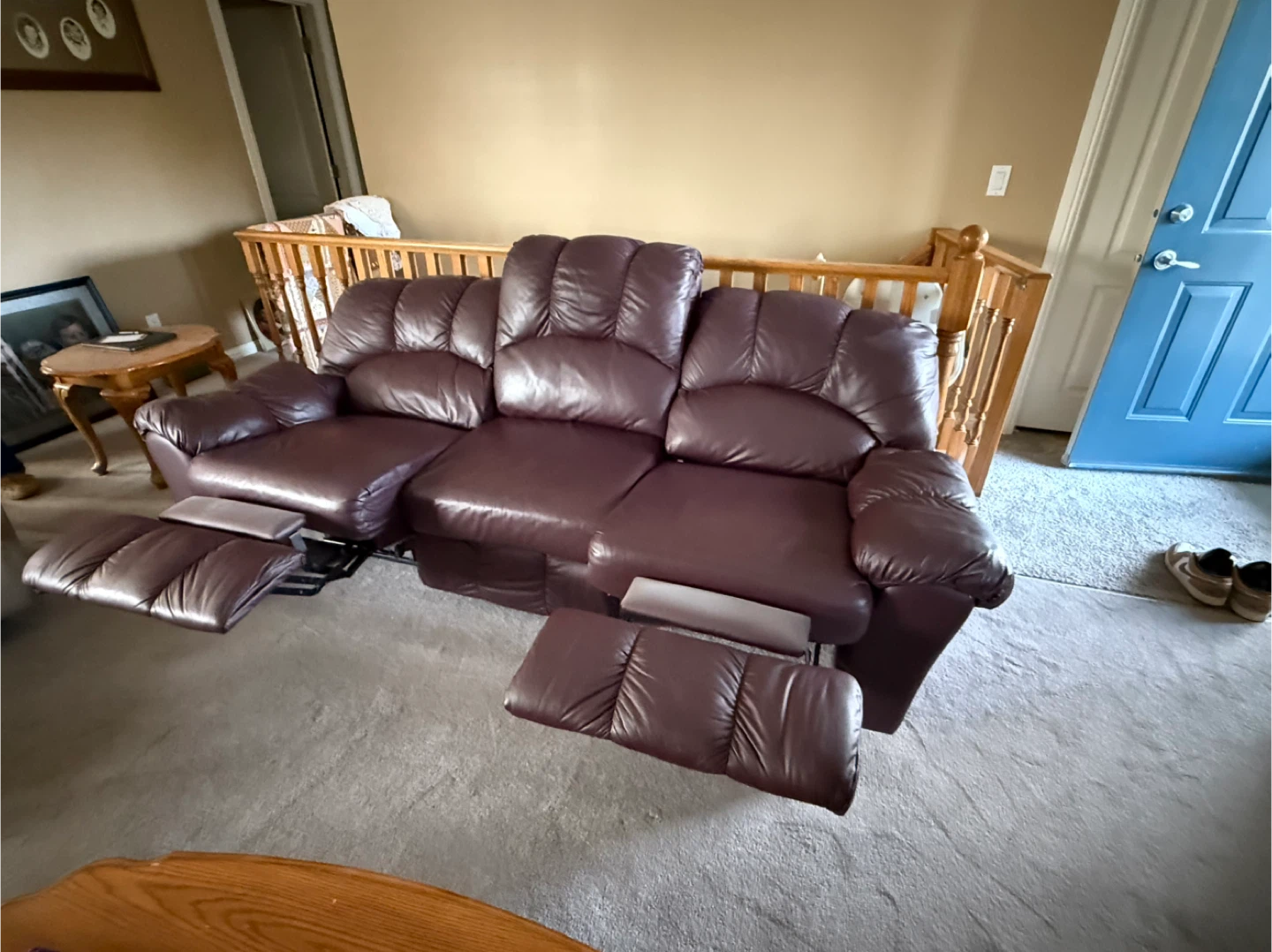 Burgundy Leather Reclining Sofa and Chair Set - photo 4
