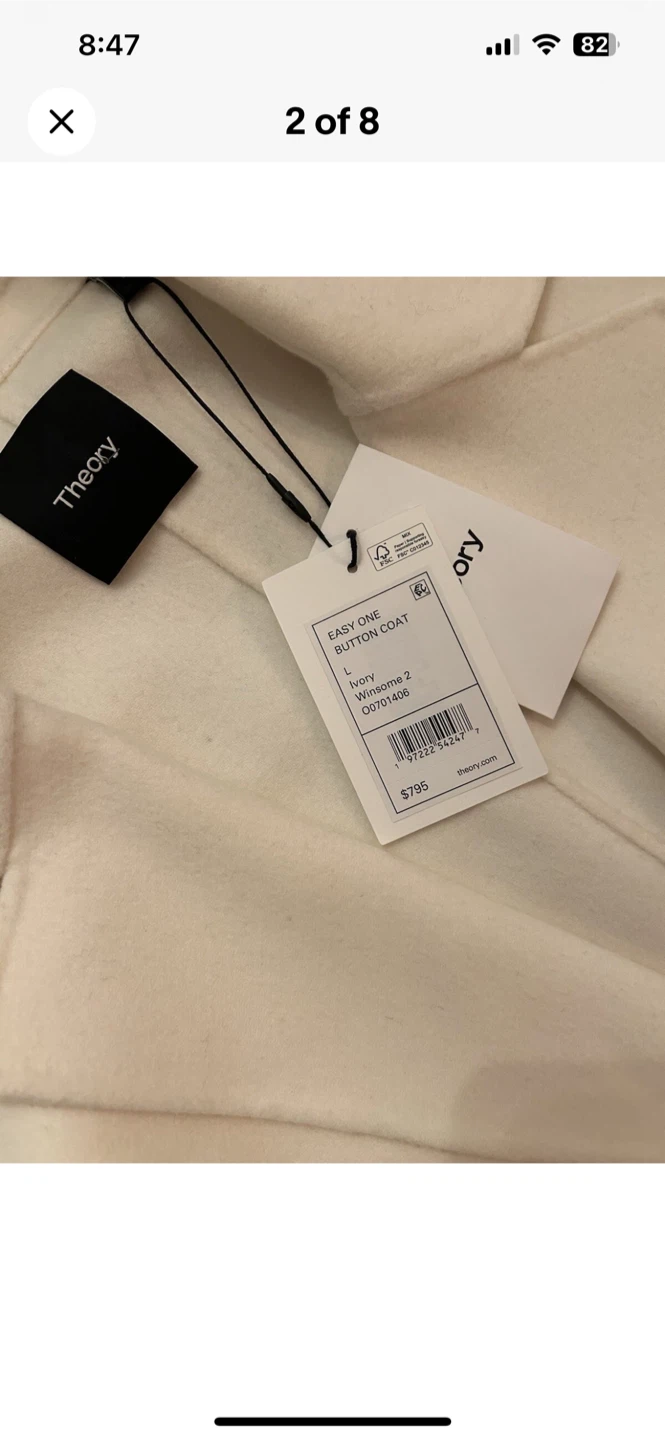 Theory Easy One Button Coat - Ivory, Size L - photo 2