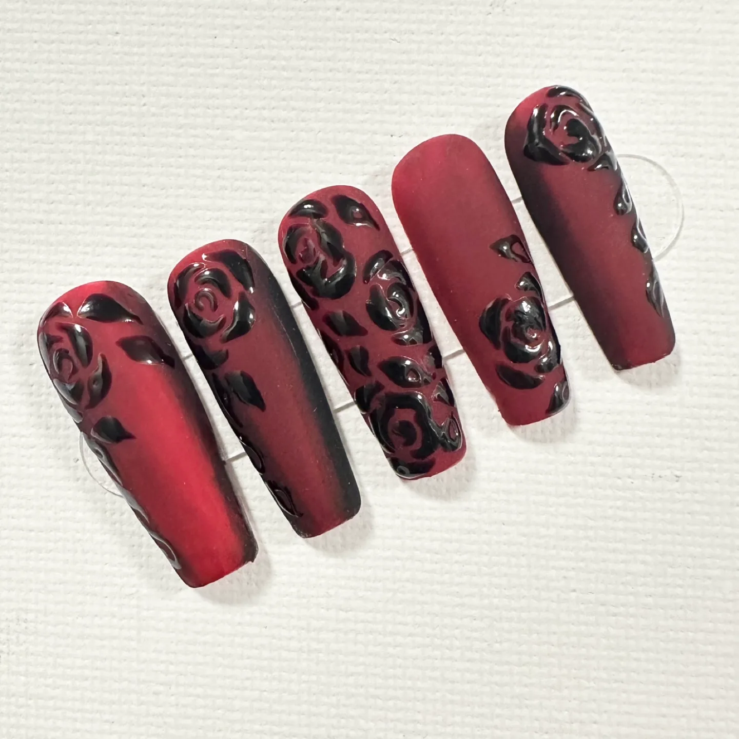 10 pieces of Burgundy Press-On Nails with Rose Design thumbnail