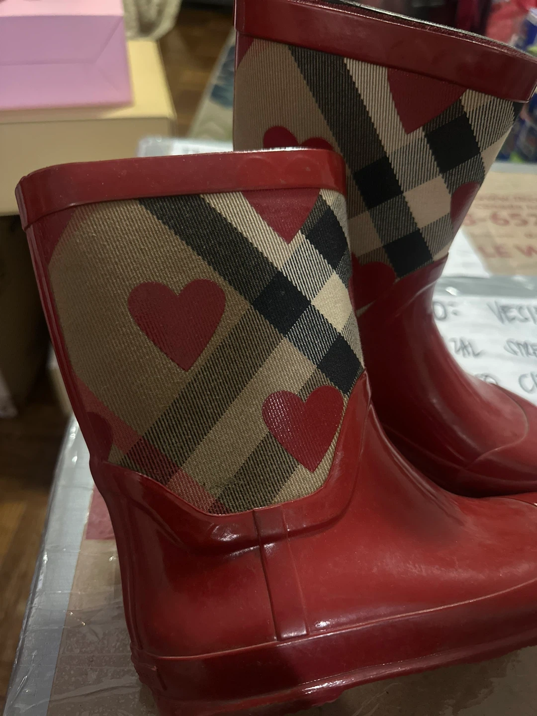 Burberry Kids Red Rain Boots