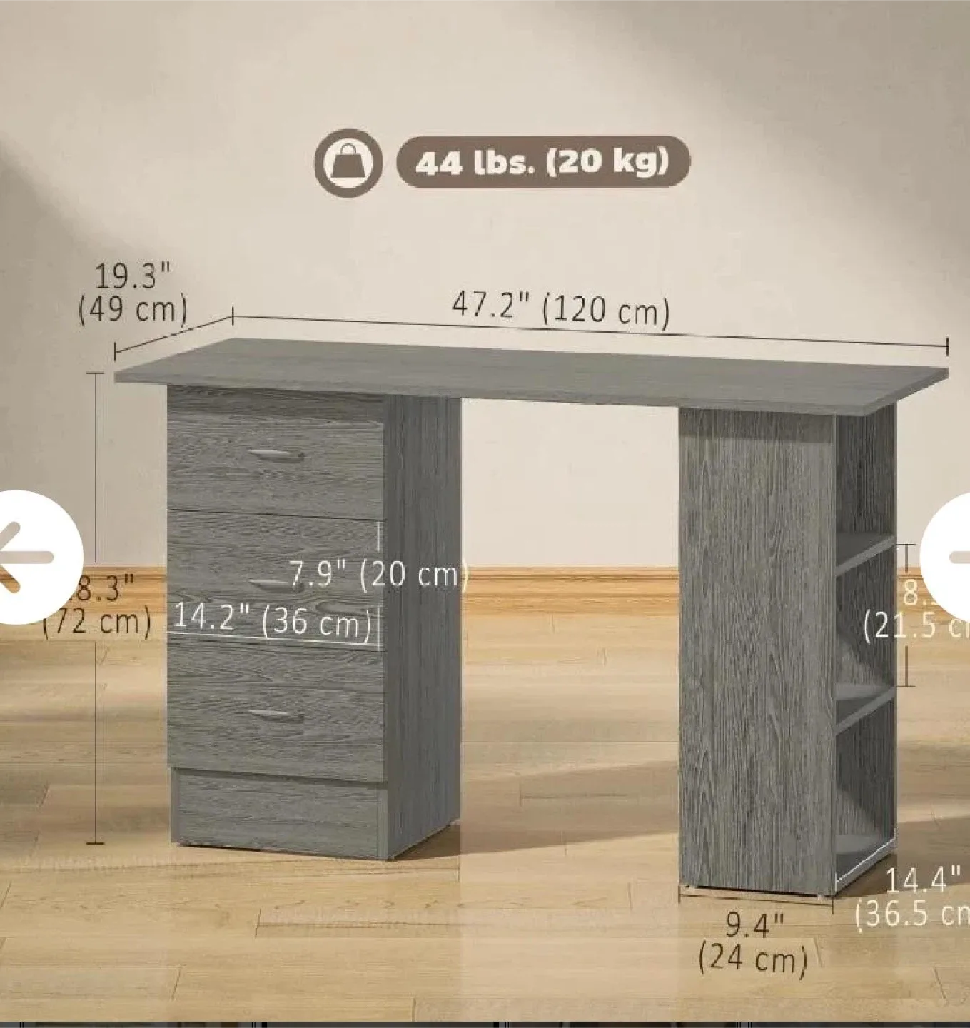 Grey Woodgrain Desk with Drawers & Shelves thumbnail