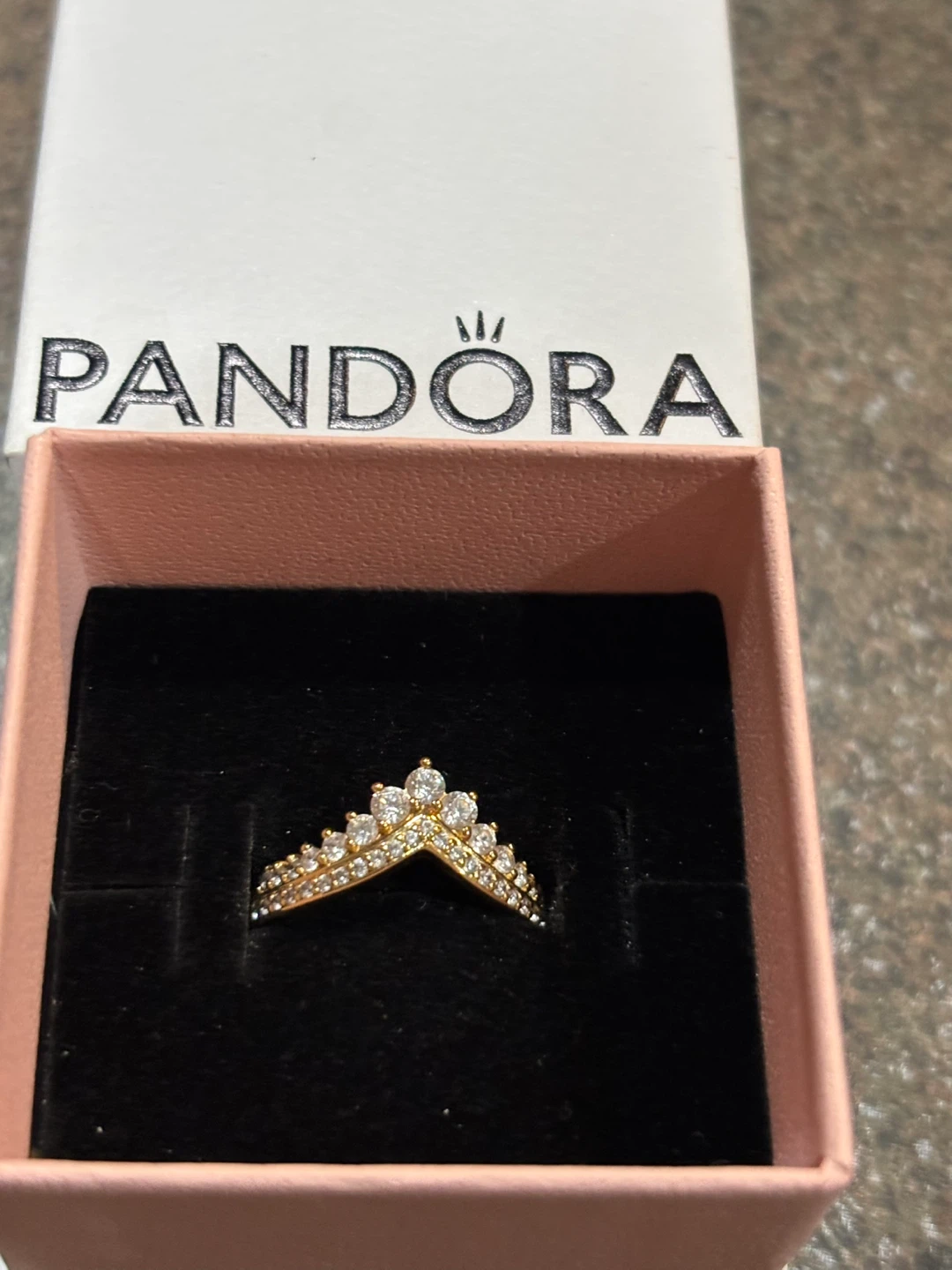 Pandora Gold Wishbone Ring with Box