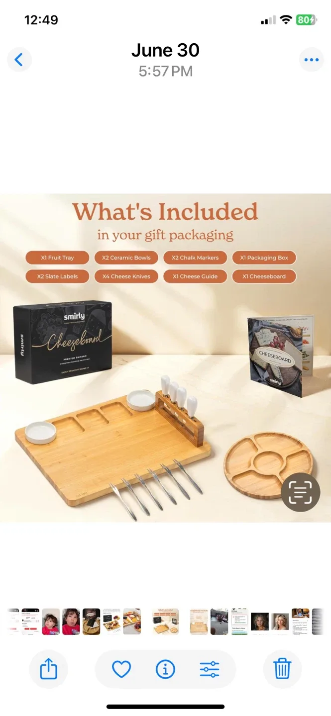 Smirly Charcuterie Board Set - Large Bamboo Cheese Board image indicator(2)