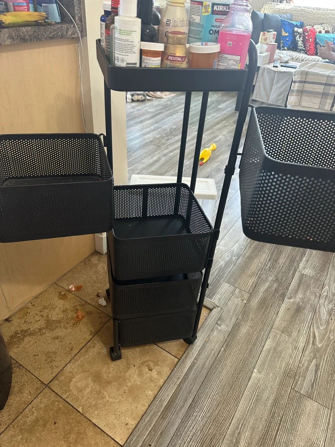 6 tier Black Rolling Cart with Baskets thumbnail