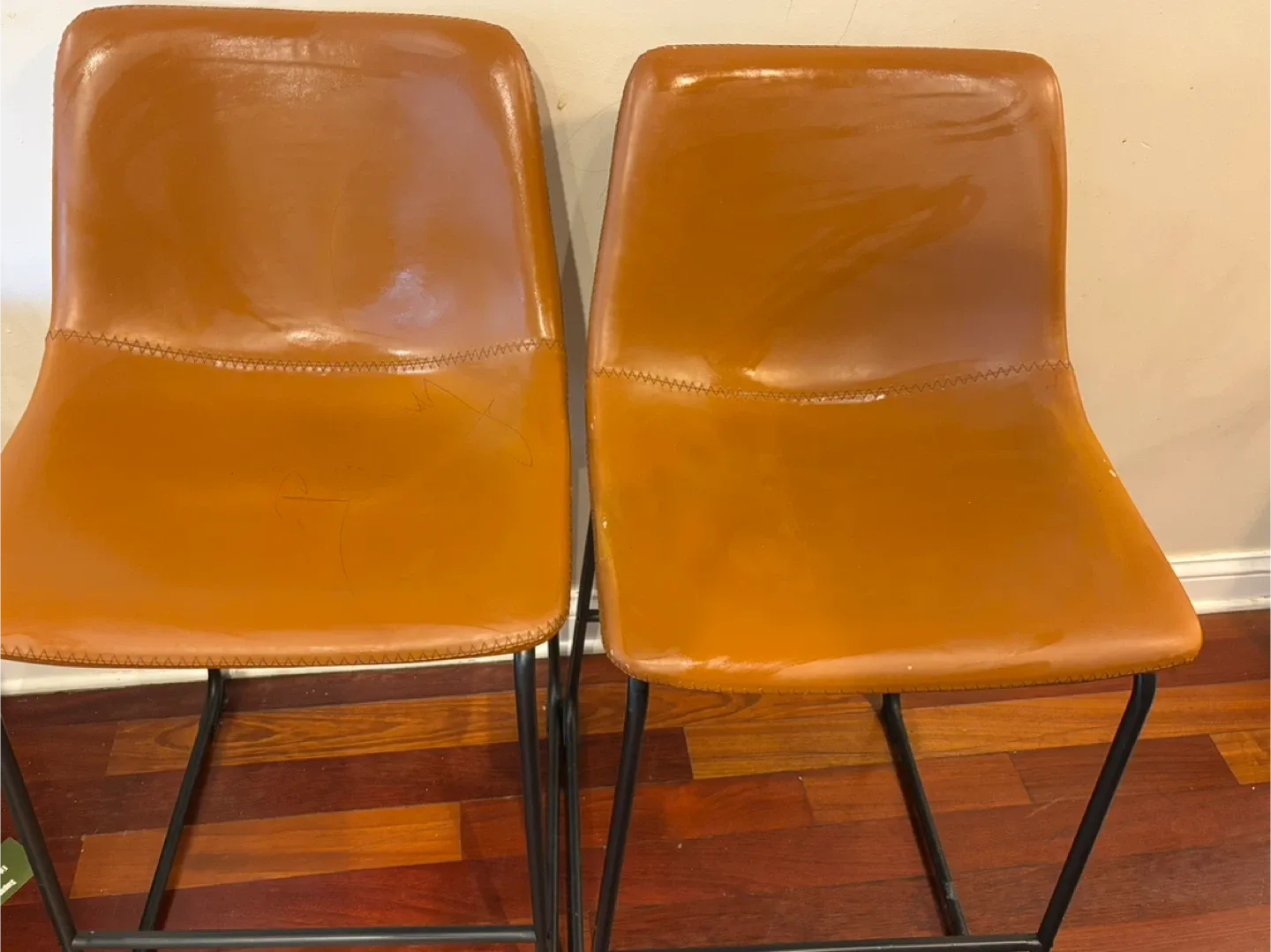 Set of 2 Faux Leather Bar Stools - Brown thumbnail