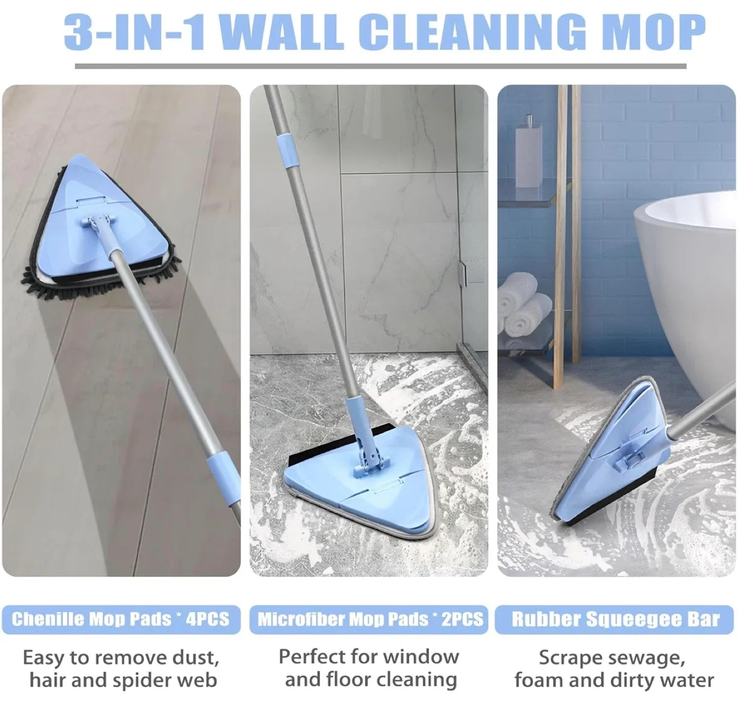 Wall Mop Cleaner with 80” Long Handle, 180° image indicator(5)