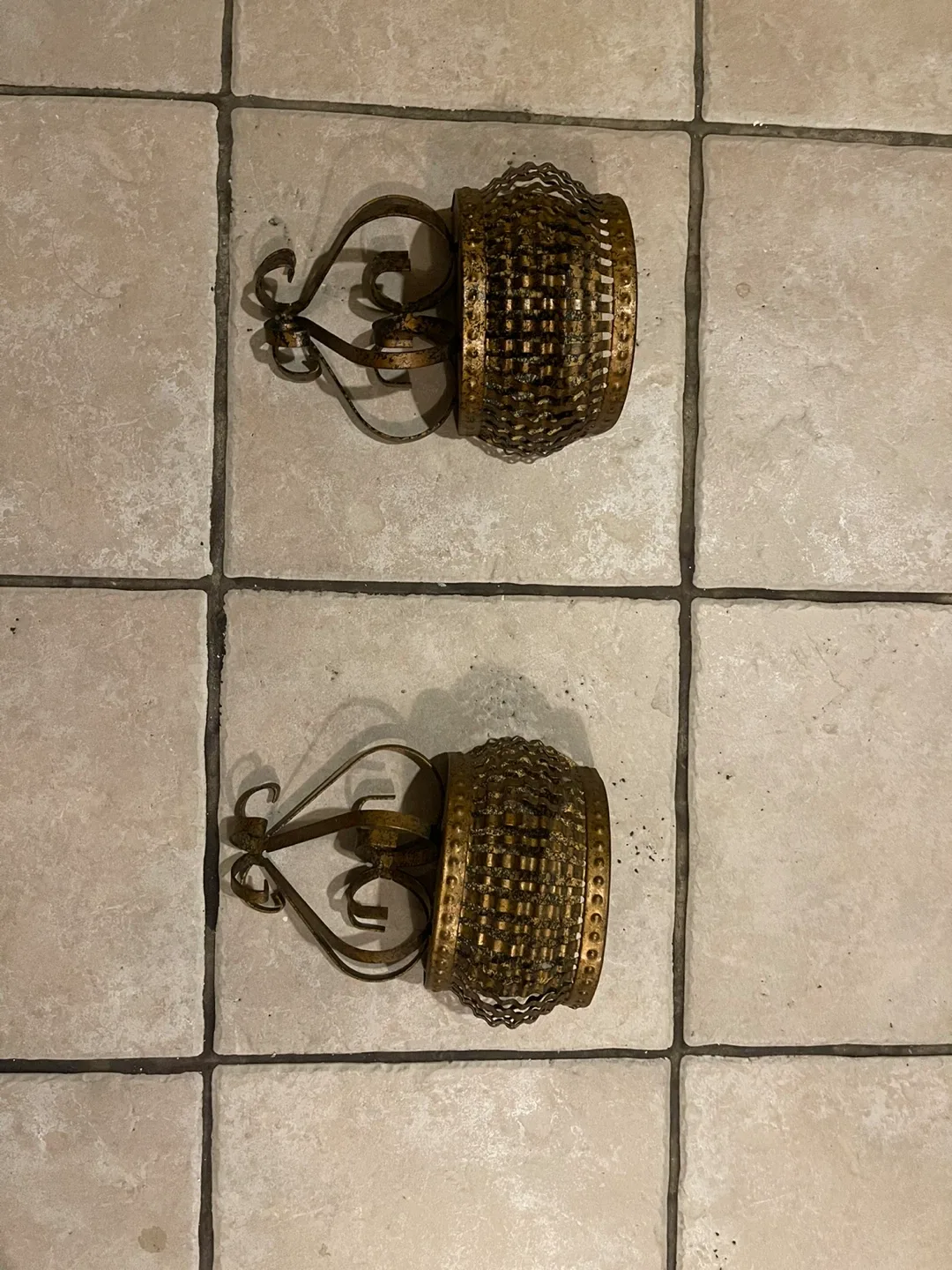 Vintage Gold Metal Wall Sconces - Set of 2 thumbnail