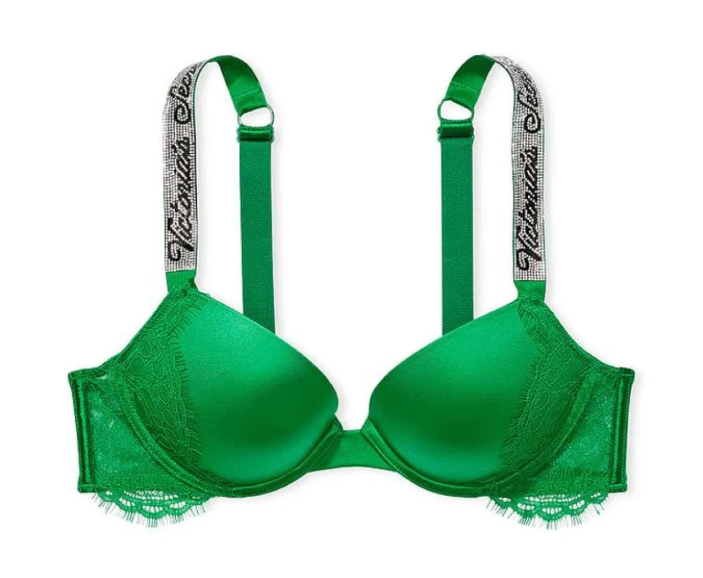 RARE NWT VS Green Lace Shine Strap Bombshell Bra 30DD image indicator(2)