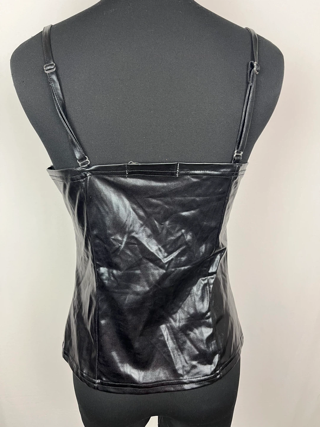 Black Faux Leather Zipper Corset Top Size S - photo 2