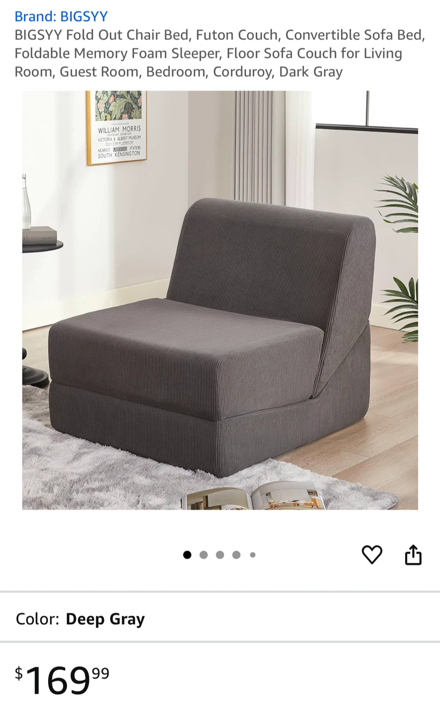 BIGSYY Fold Out Chair Bed - Deep Gray - photo 2