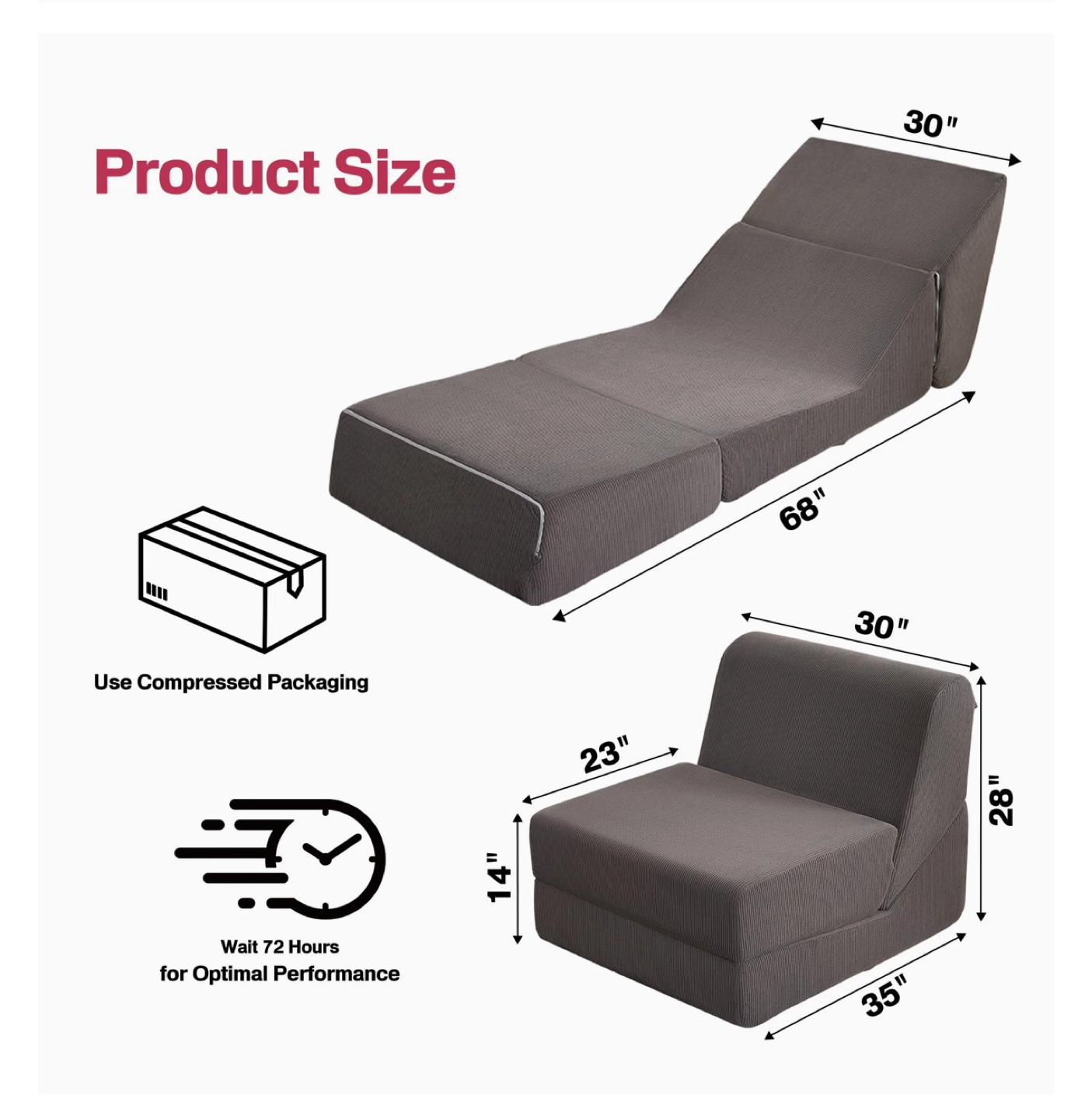BIGSYY Fold Out Chair Bed - Deep Gray - photo 3