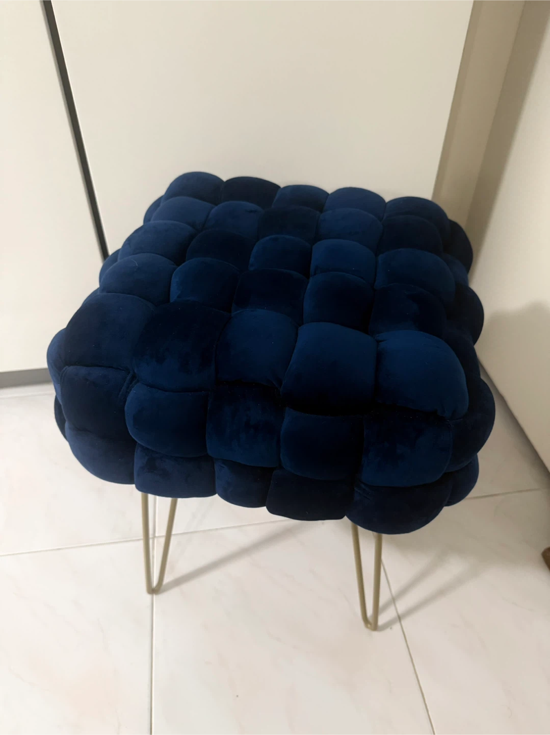 Blue Velvet Woven Ottoman Stool - photo 3