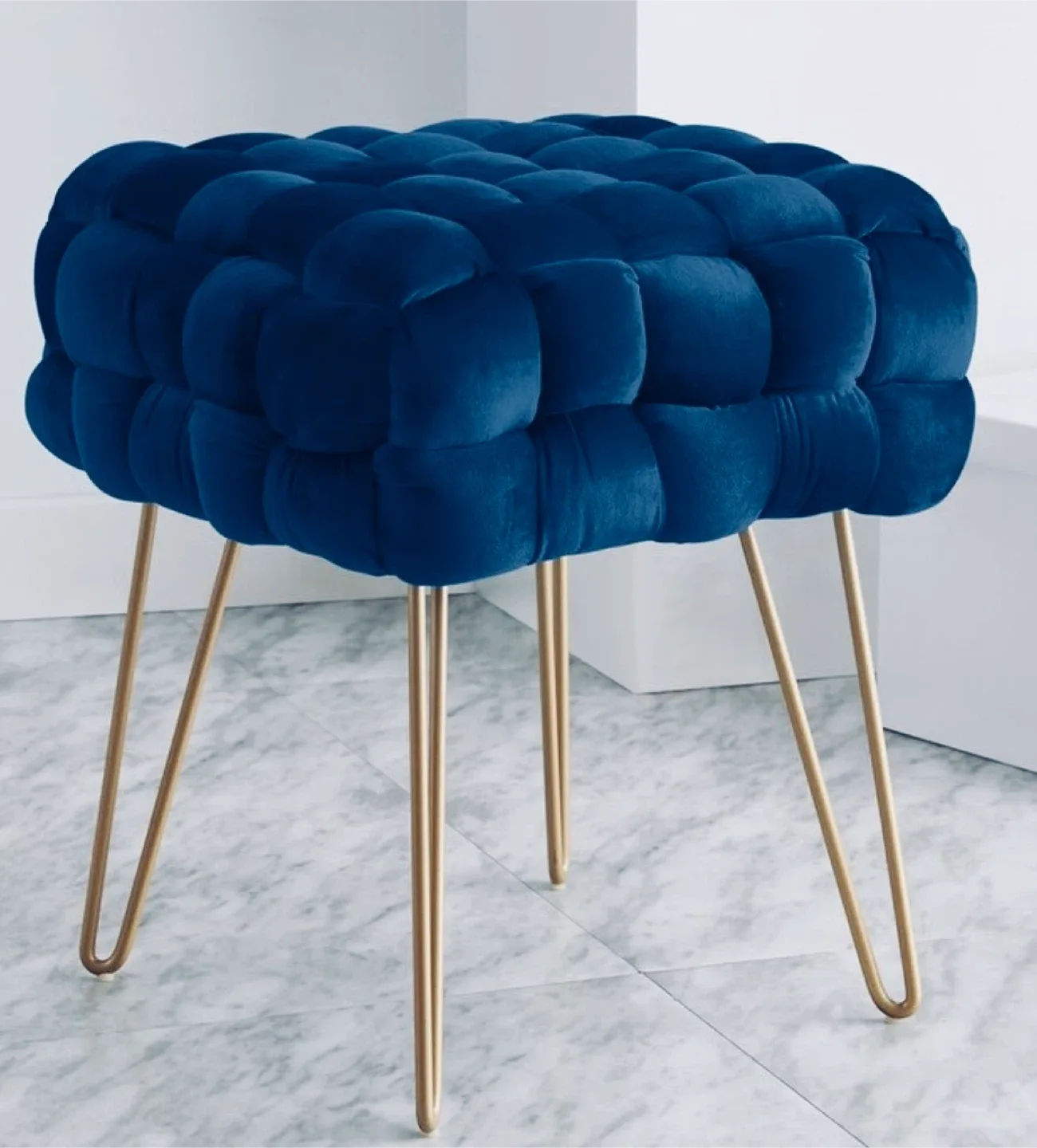 Blue Velvet Woven Ottoman Stool thumbnail