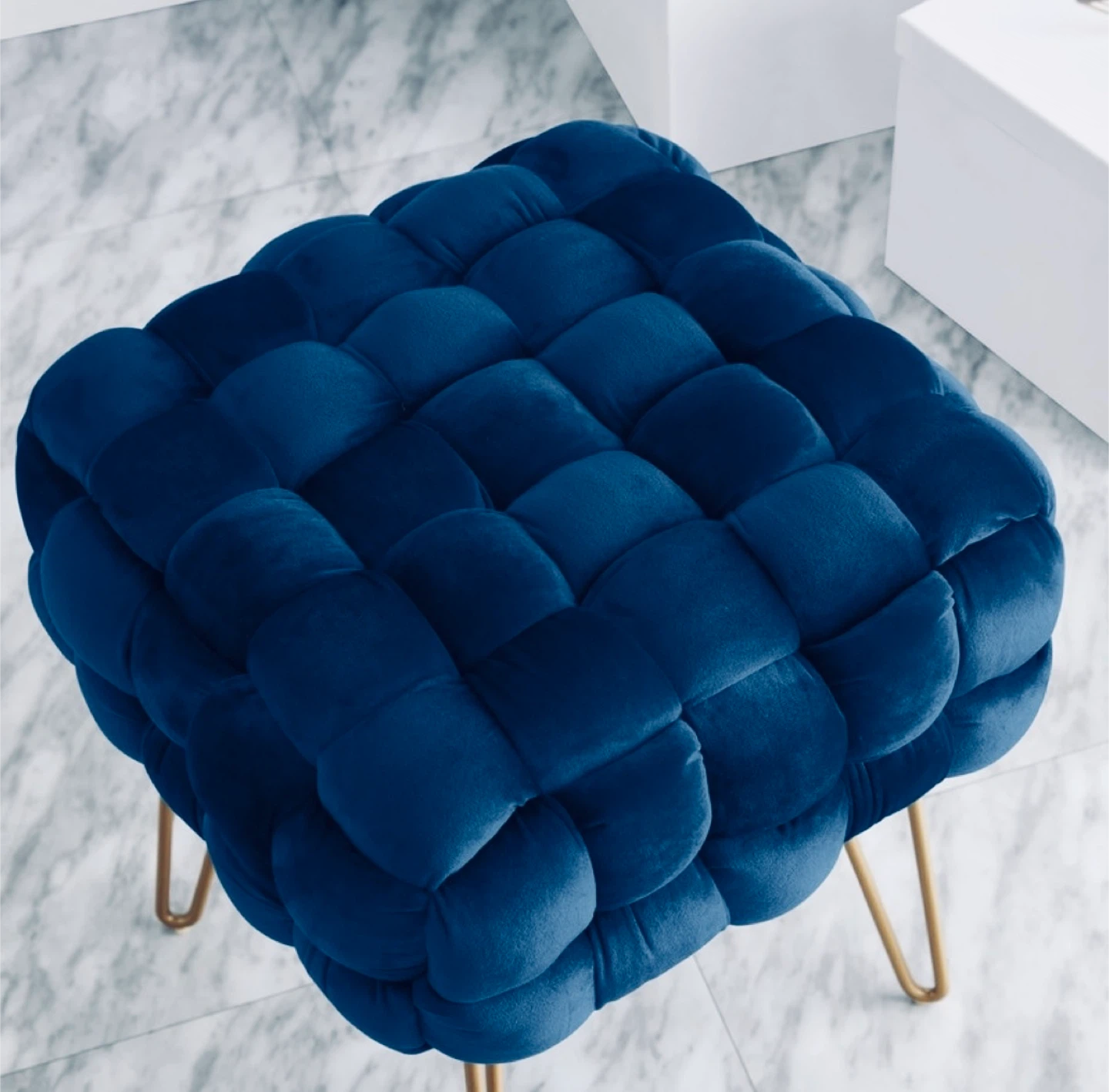 Blue Velvet Woven Ottoman Stool - photo 2