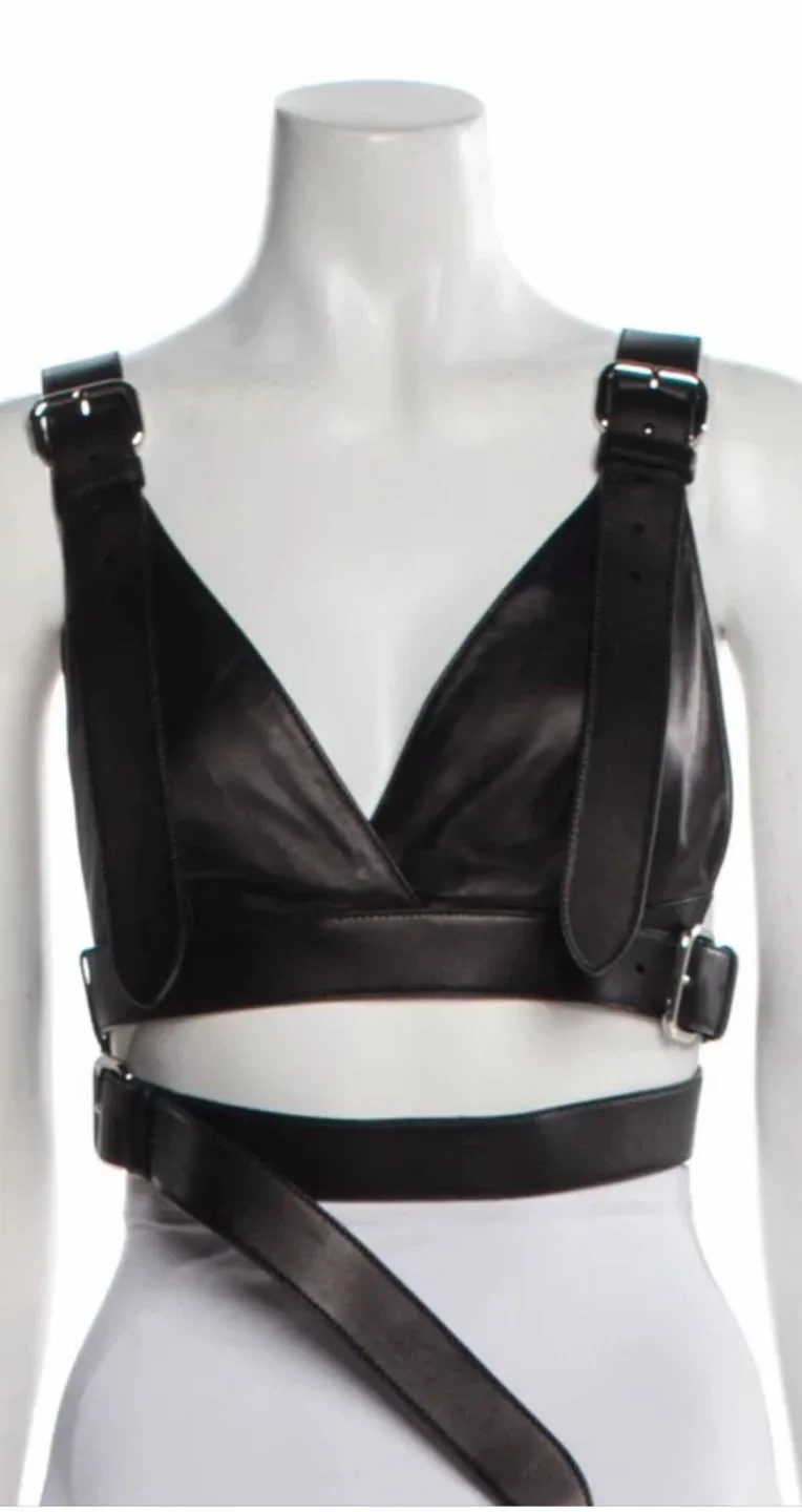 Miu Miu Black Leather Harness Bra Top - Size 38 image indicator(7)