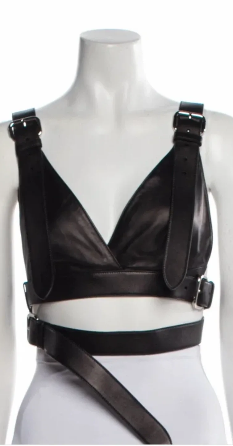 Miu Miu Black Leather Harness Bra Top - Size 38 thumbnail