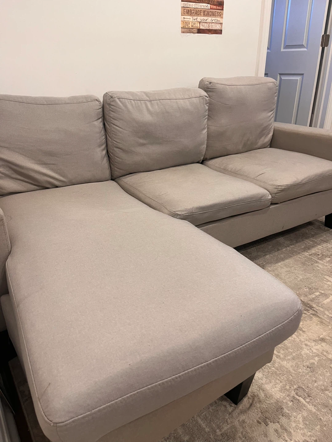 Beige Sectional Sofa with Chaise Lounge - photo 2