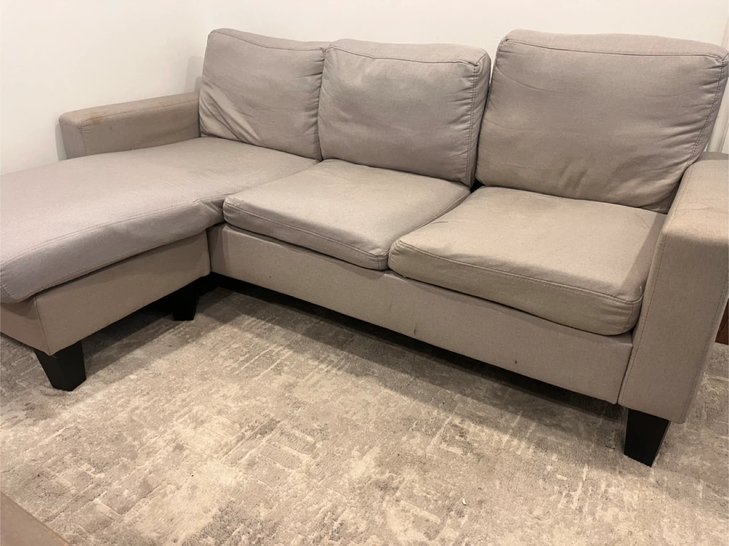 Beige Sectional Sofa with Chaise Lounge