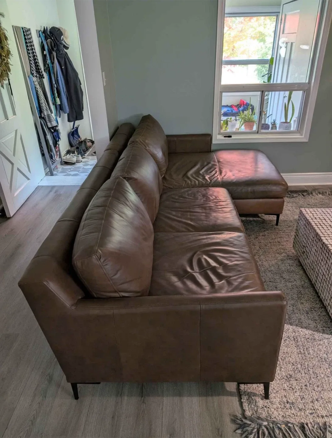 Large leather sectional sofa - right hand chaise image indicator(3)