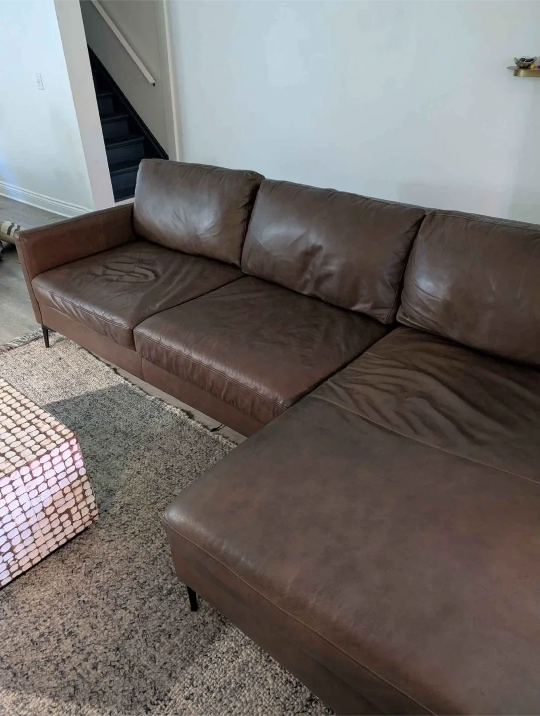 Large leather sectional sofa - right hand chaise image indicator(6)