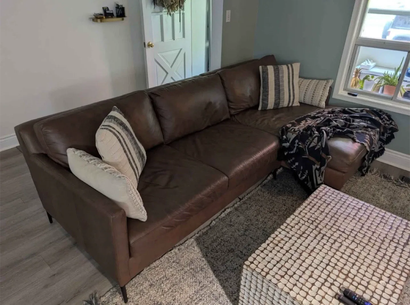 Large leather sectional sofa - right hand chaise image indicator(2)