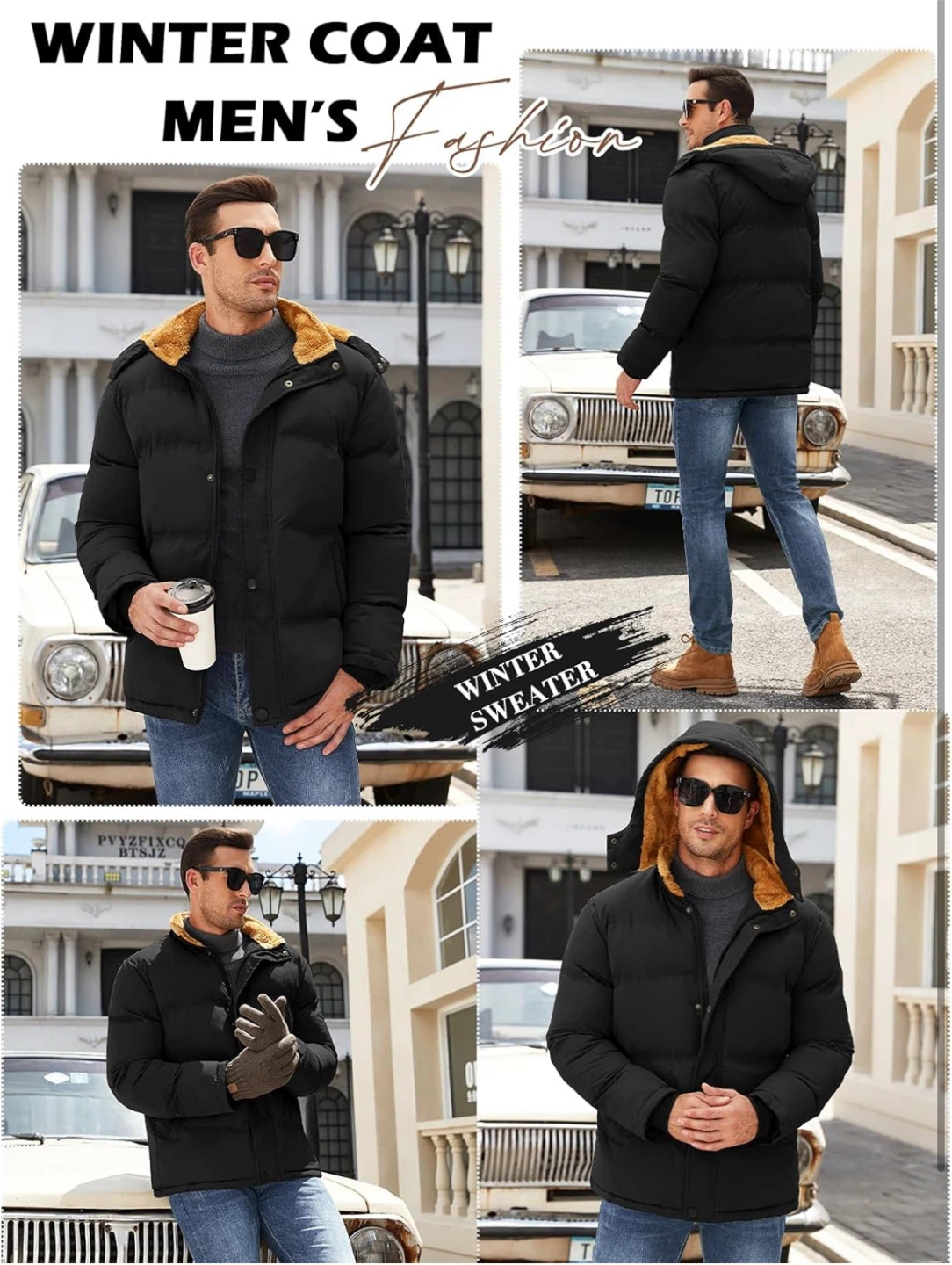 NEW! Men's Black Winter Coat with Removable Hood - photo 2