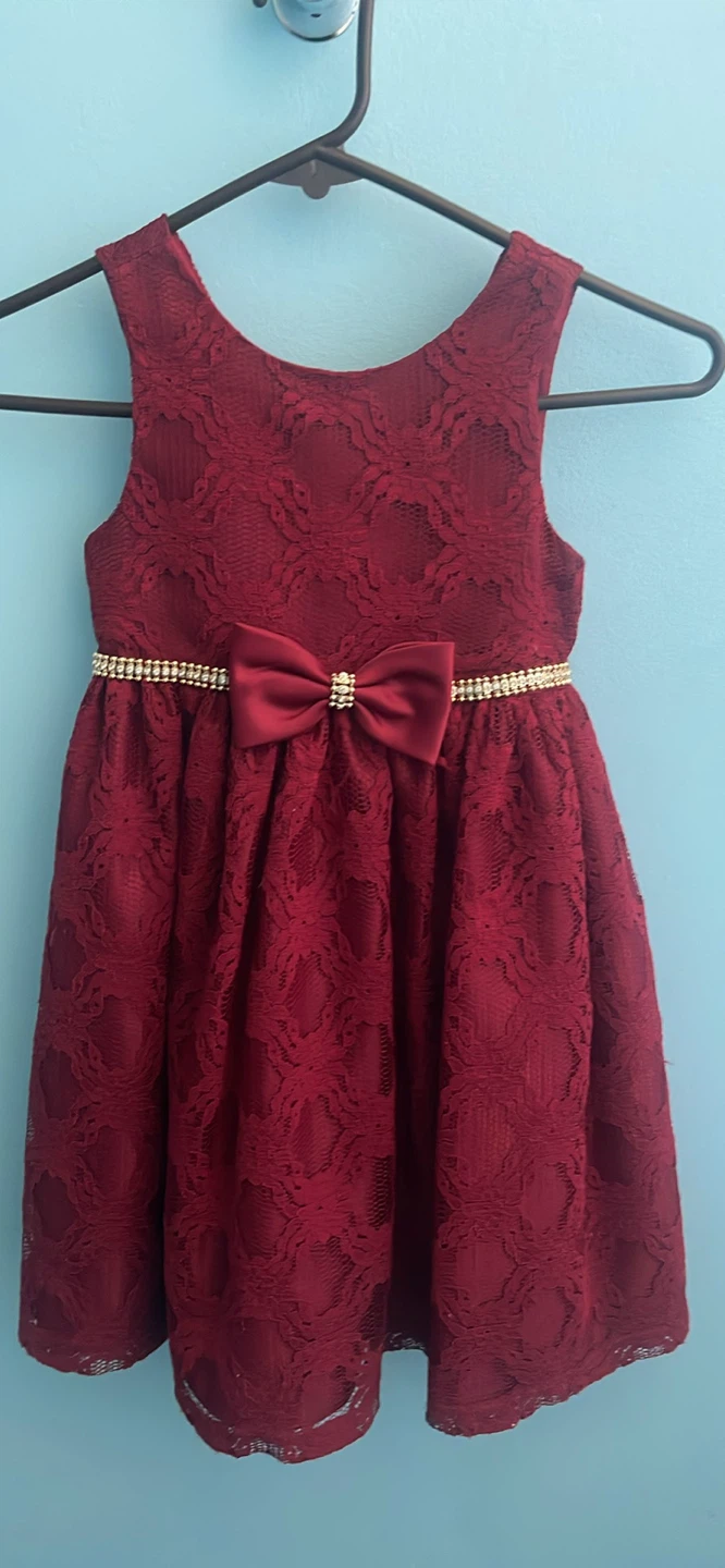 Burgundy Lace Dress with Bow 5T check more pictures