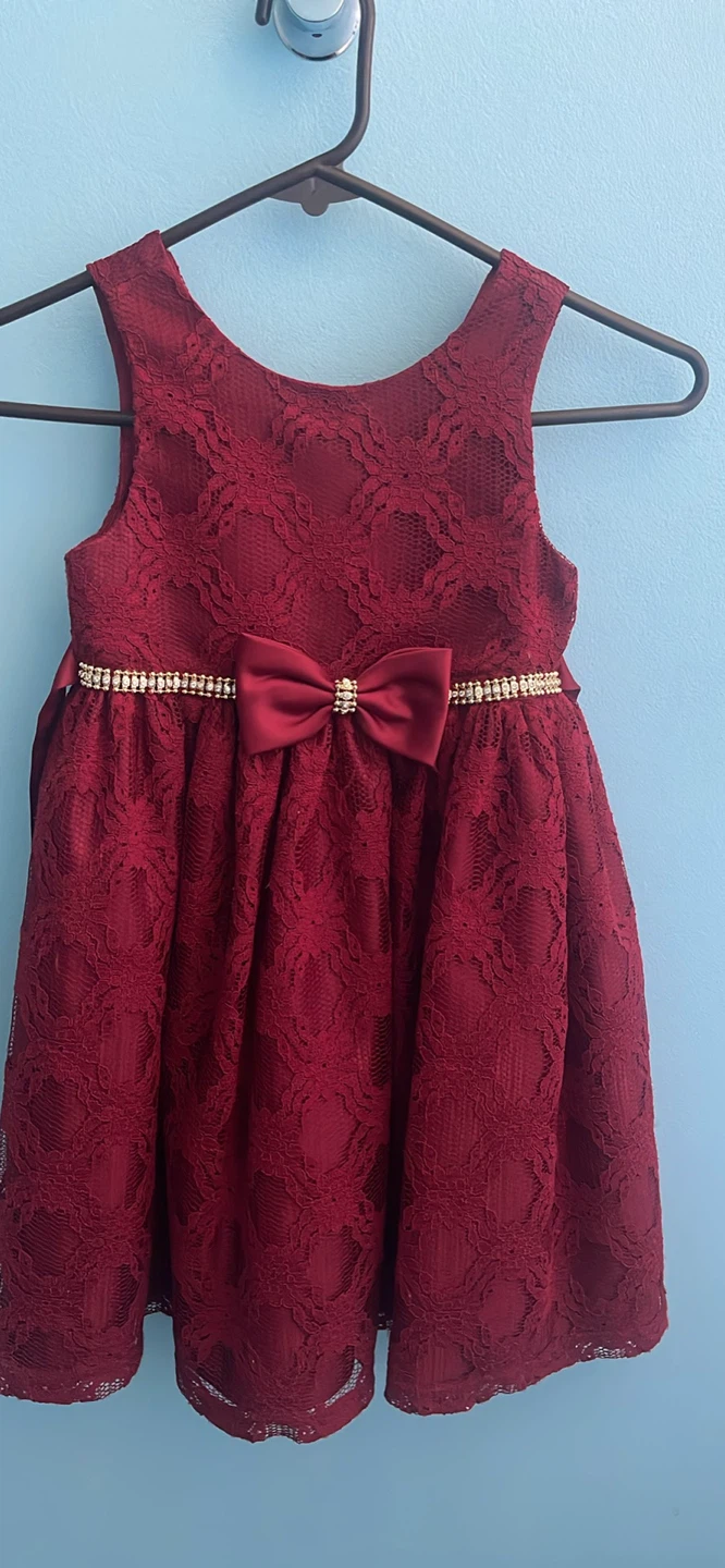 Burgundy Lace Dress with Bow 5T check more pictures - photo 2