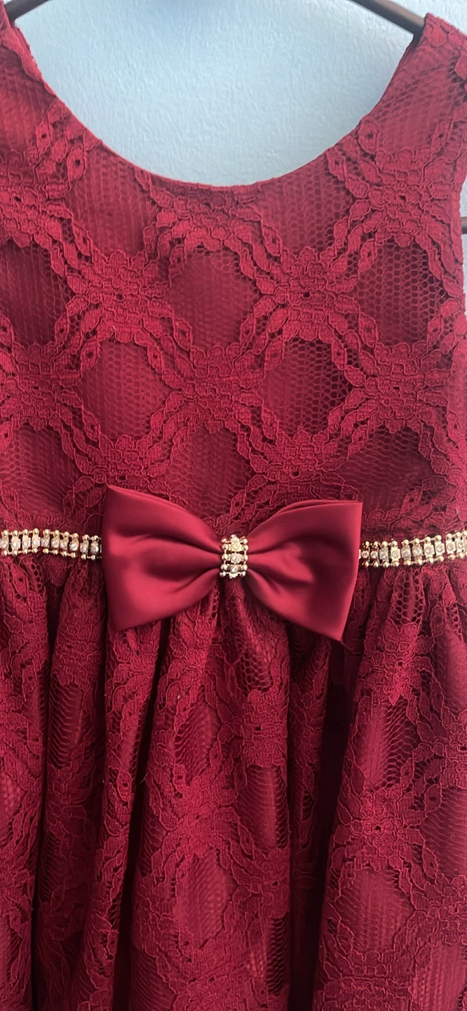 Burgundy Lace Dress with Bow 5T check more pictures - photo 3