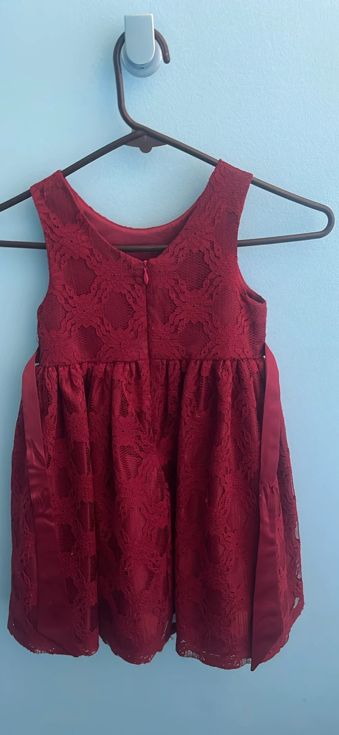 Burgundy Lace Dress with Bow 5T check more pictures - photo 4