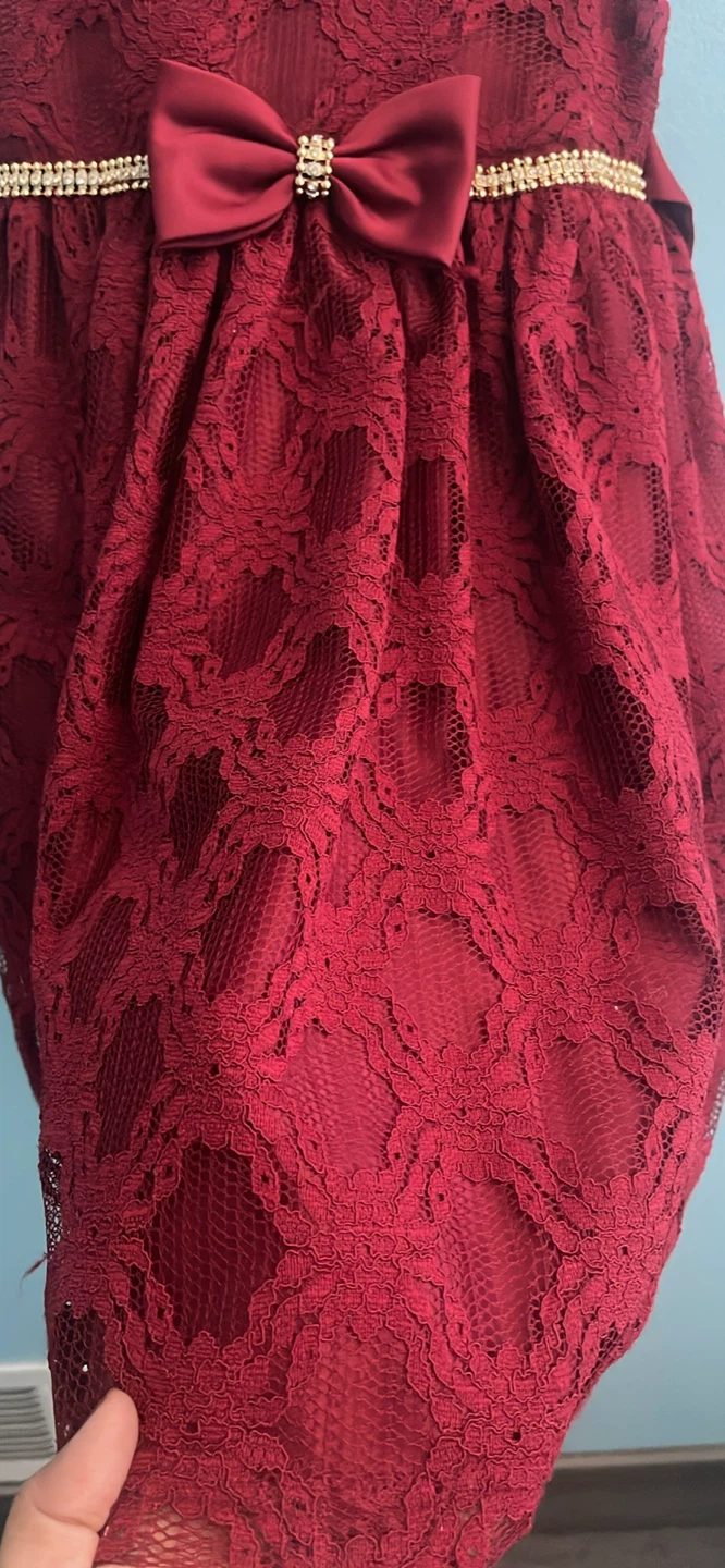 Burgundy Lace Dress with Bow 5T check more pictures - photo 5