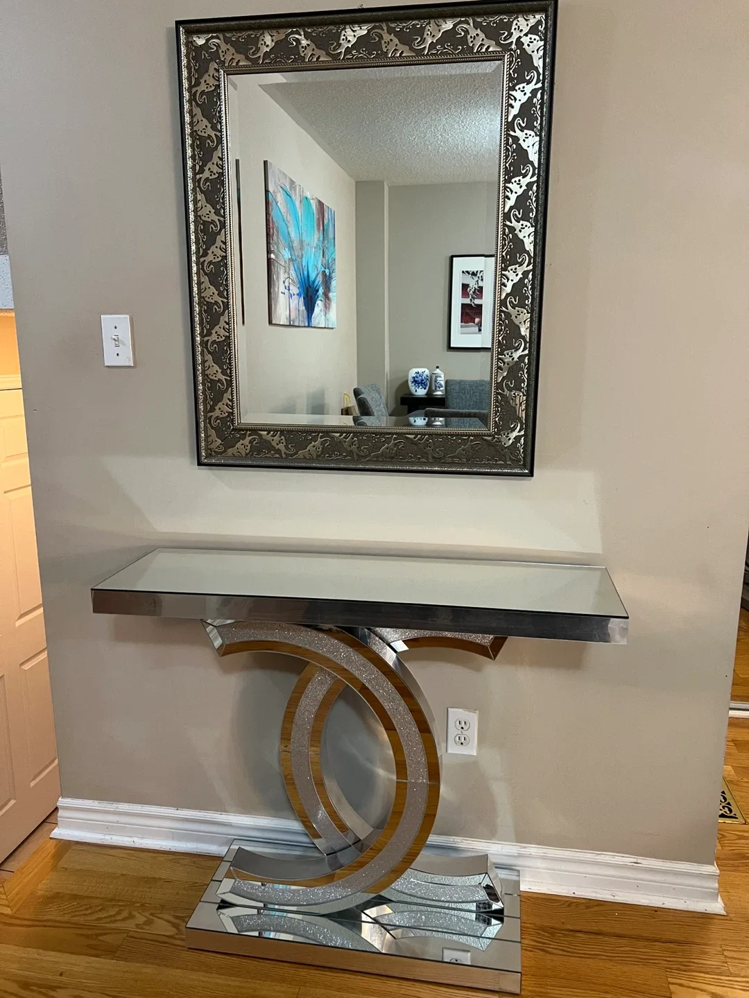 Mirrored Console Table with Silver Glitter Accents thumbnail