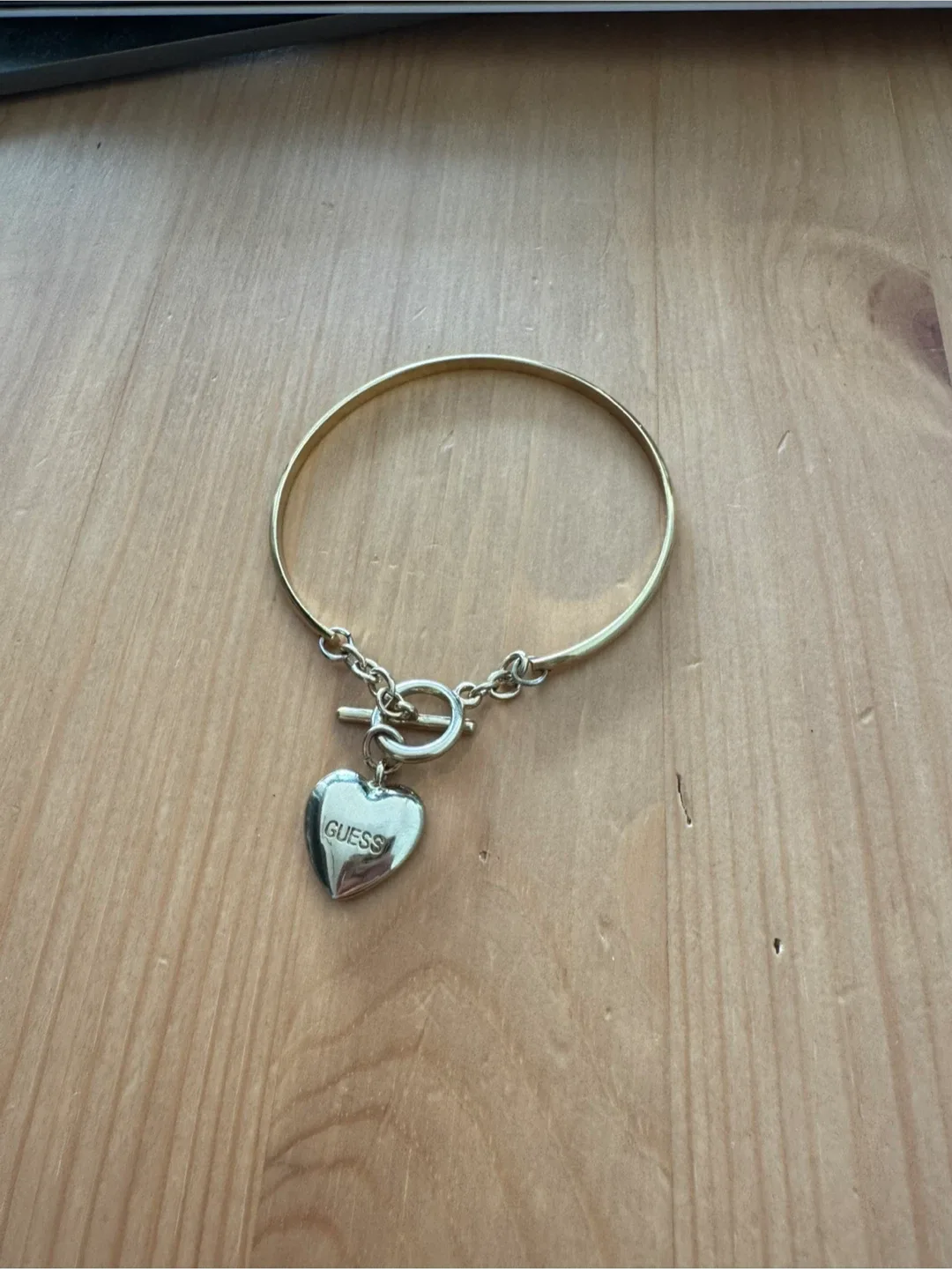 Guess Gold Tone Heart Bangle Bracelet thumbnail
