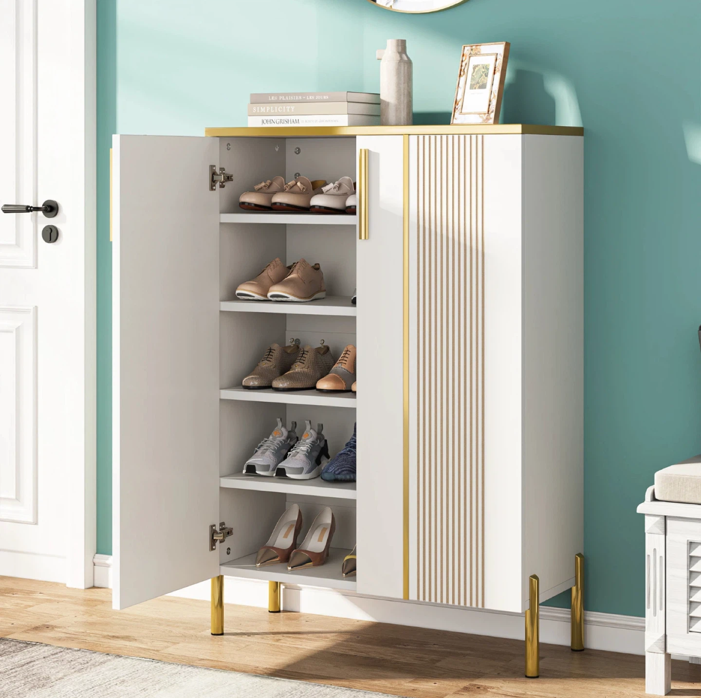 5-Tier Entryway Shoe Organizer Storage Cabinet w/ Doors - photo 3
