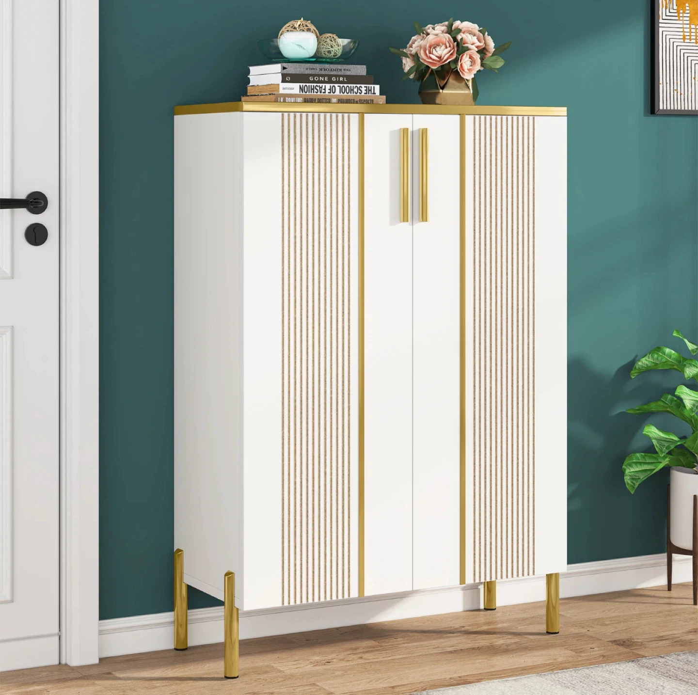 5-Tier Entryway Shoe Organizer Storage Cabinet w/ Doors