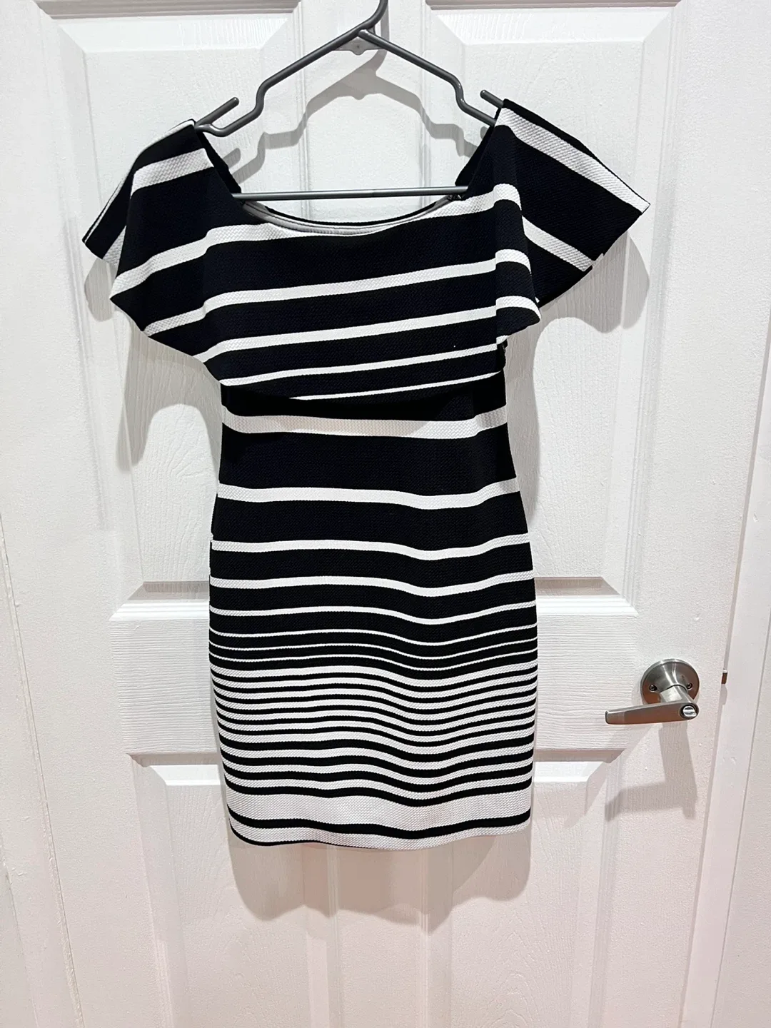 Black and White Striped Off-the-Shoulder Dress - Size S thumbnail
