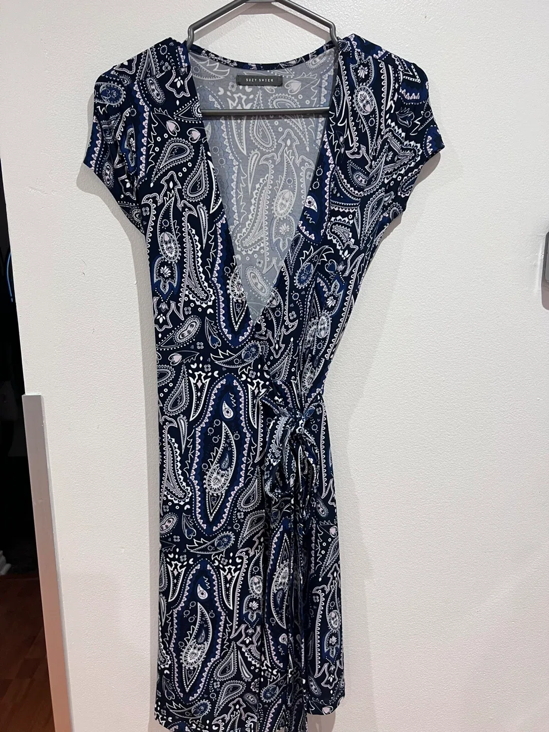 Navy Blue Paisley Wrap Dress thumbnail