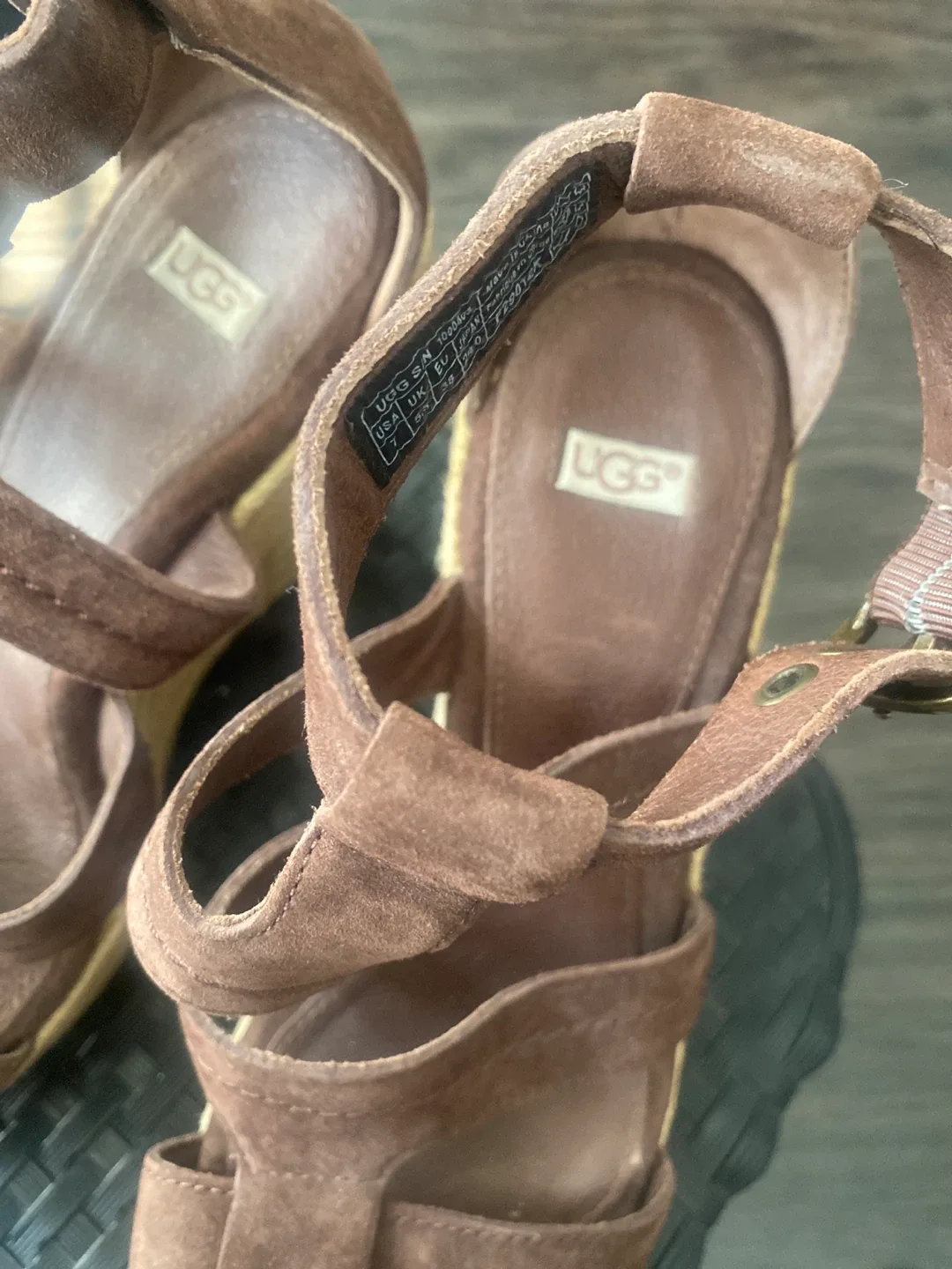 UGG Brown Suede Wedge Sandals - Size 7 image indicator(2)