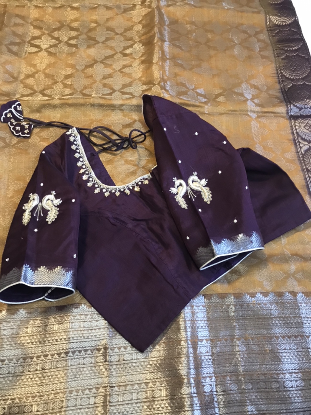 Mangalagiri pattu saree with stitched maggam work blouse - photo 3