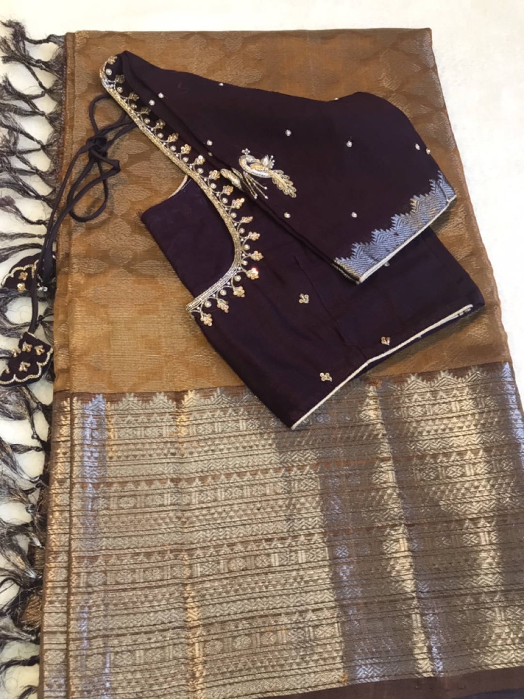 Mangalagiri pattu saree with stitched maggam work blouse