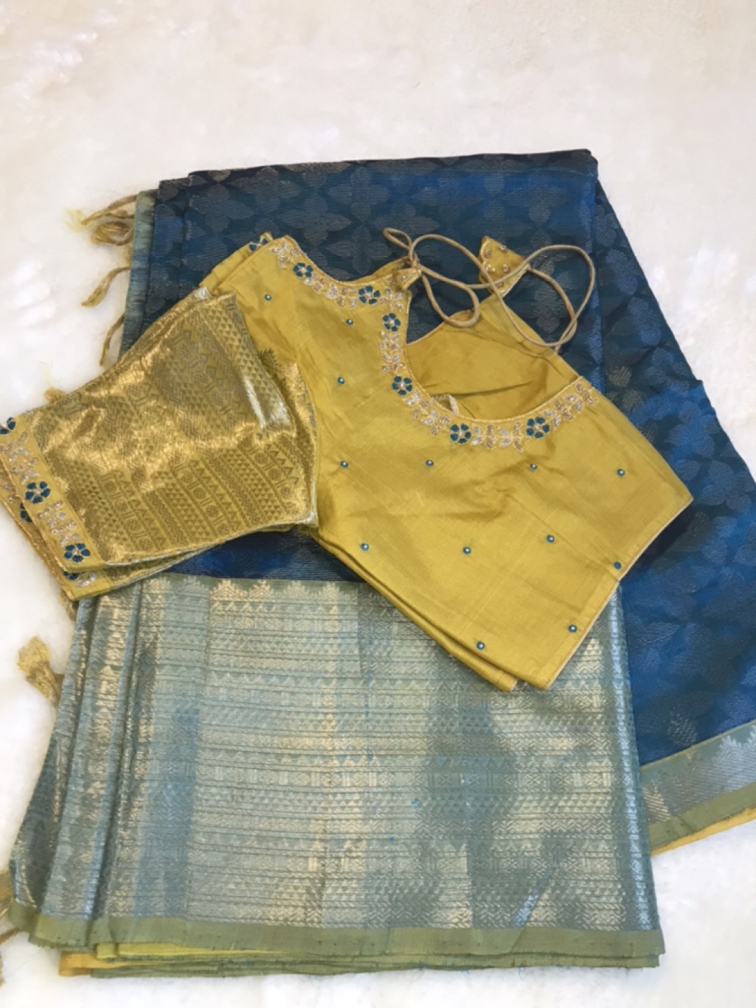 Mangalagiri Silk Saree with stitched maggam work blouse