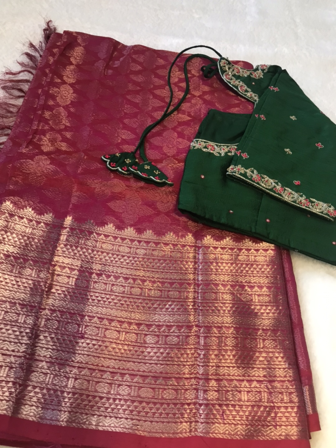 Mangalagiri silk saree with stitched blouse.