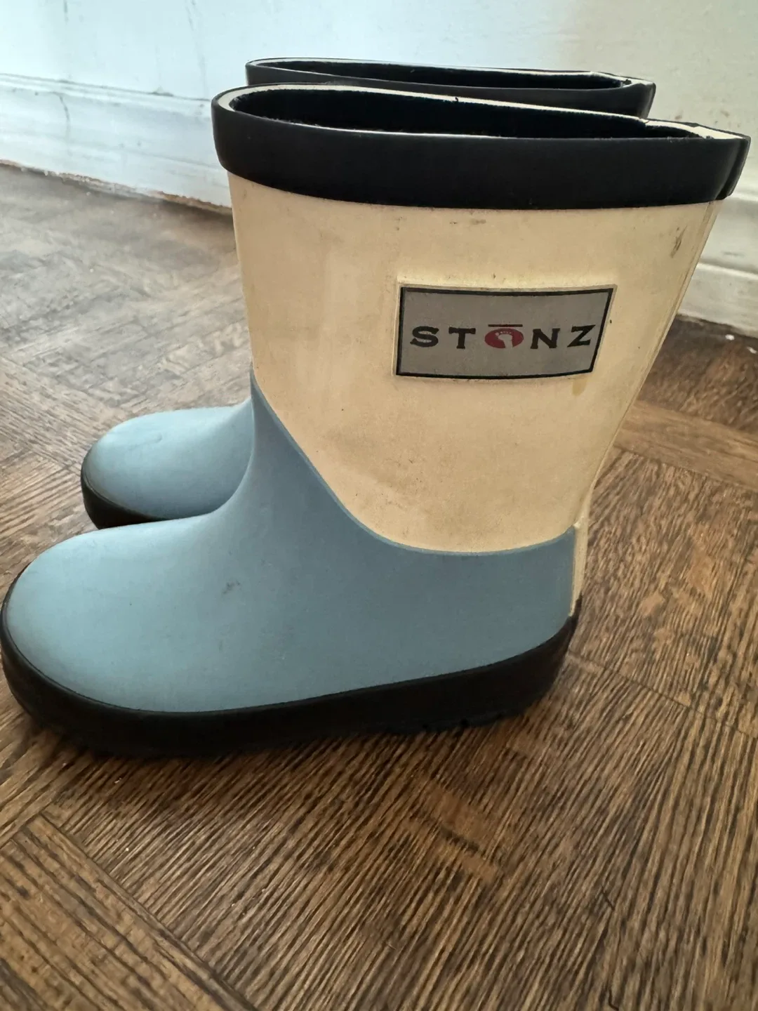 STONZ Rain Boots - Size 5 - Light Blue/Beige thumbnail